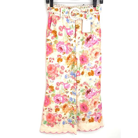 NWT Designer Zimmerman Raie Floral Crop Flare Linen Pants Size OP - Picture 3 of 16